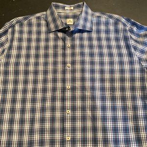 Peter Millar Mens Long Sleeve Shirt Extra Large XL Tall Blue White Checks